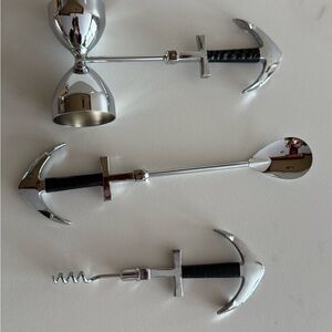 Vintage Mid Century Modern Chrome Plated Nautical Anchor Bar Tool Set